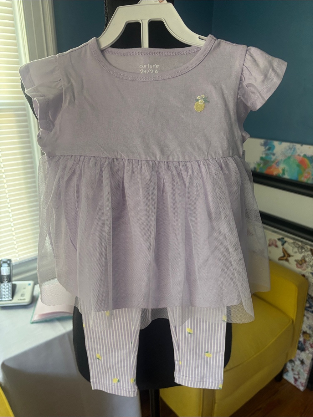 Carter's Lilac Tulle Tunic Top with lemon Accent size 2t